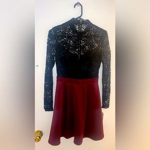 Maroon and black lace top dress